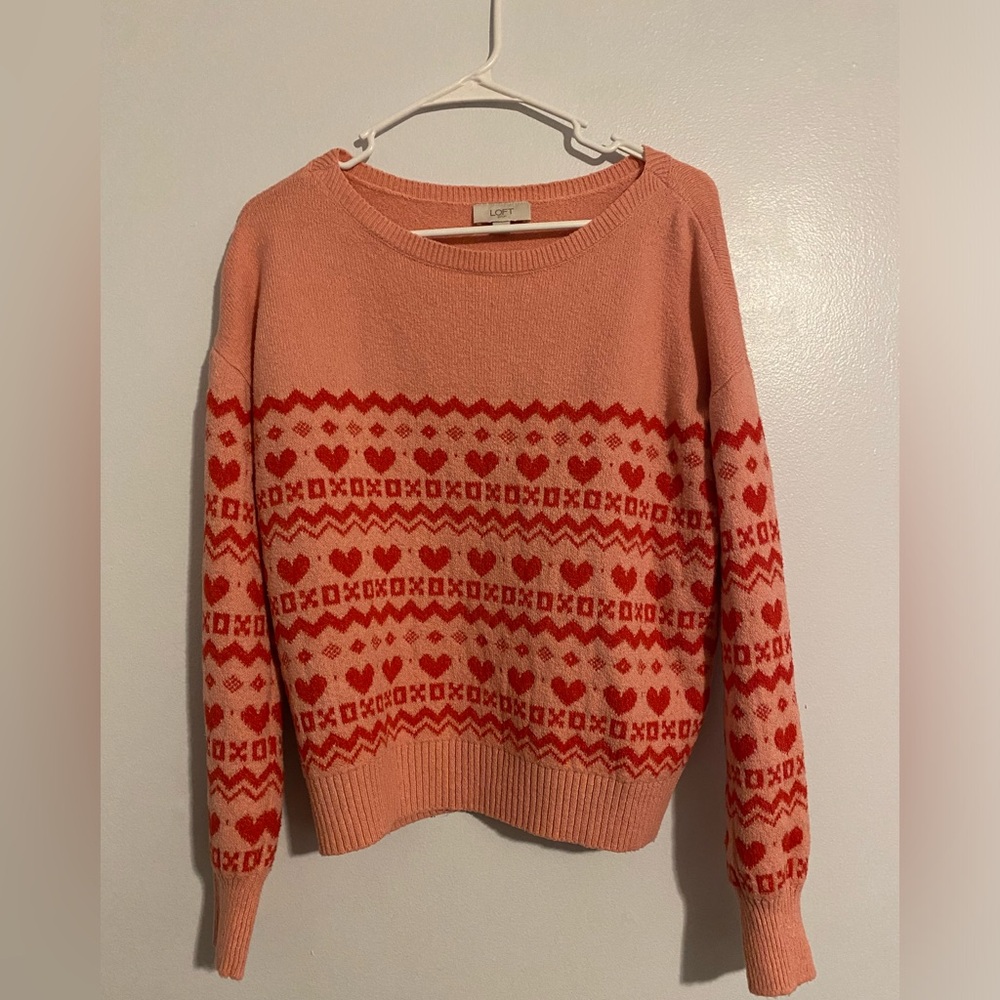 Loft sweater Womens small pink red hearts